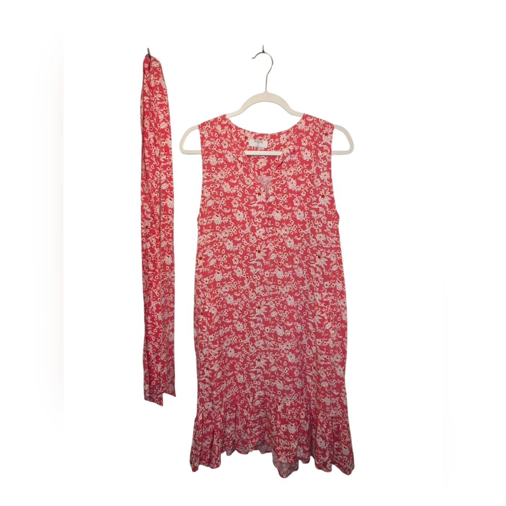 Untuckit for Her Lucy Dress Size Small Pink White Floral Ruffled Sleeveless Belt